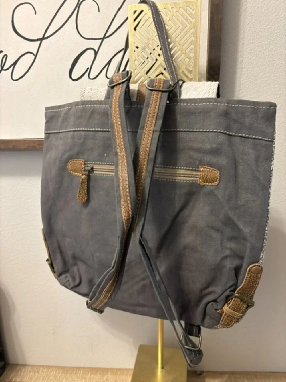 NEW Myra Stygian Backpack Bag Gray Brown Hairon Leather Western